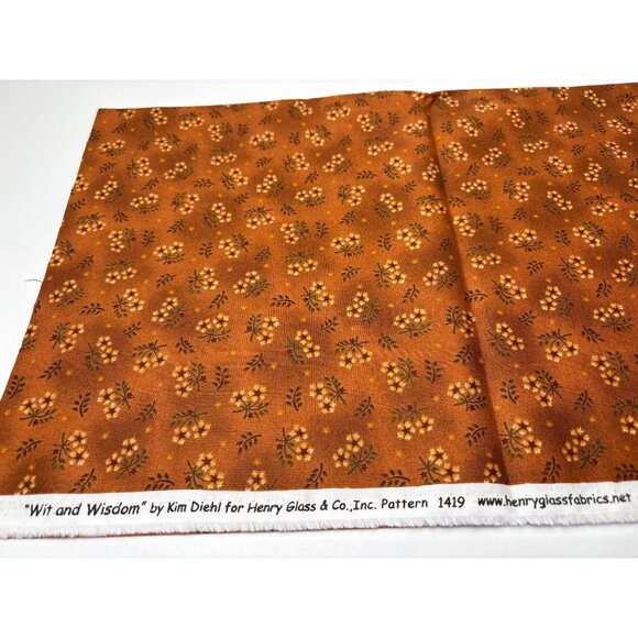 Henry Glass Fabric 1419 Wit & Wisdom 1/2 yard Cotton Floral Pattern Rust Orange - Picture 5 of 12
